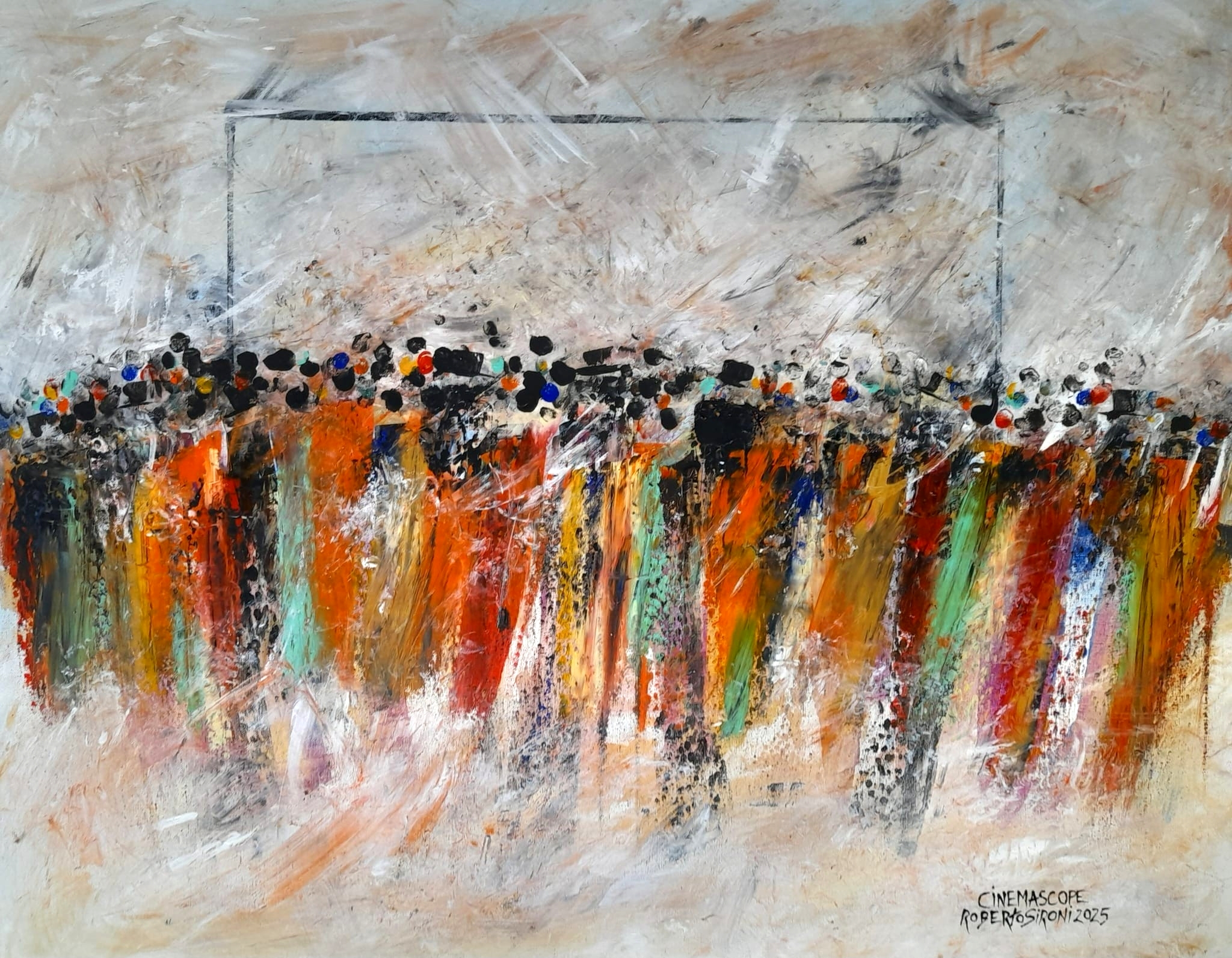acrilico su tela - 65 x 90 (2025) - Opera ispirata al pezzo musicale di Ennio Morricone “Cinema Paradiso” dal film “Cinema Paradiso”